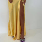 Sexy Mermaid Spaghetti Straps Sleeveless Party Dresses Yellow Formal Prom Dresses