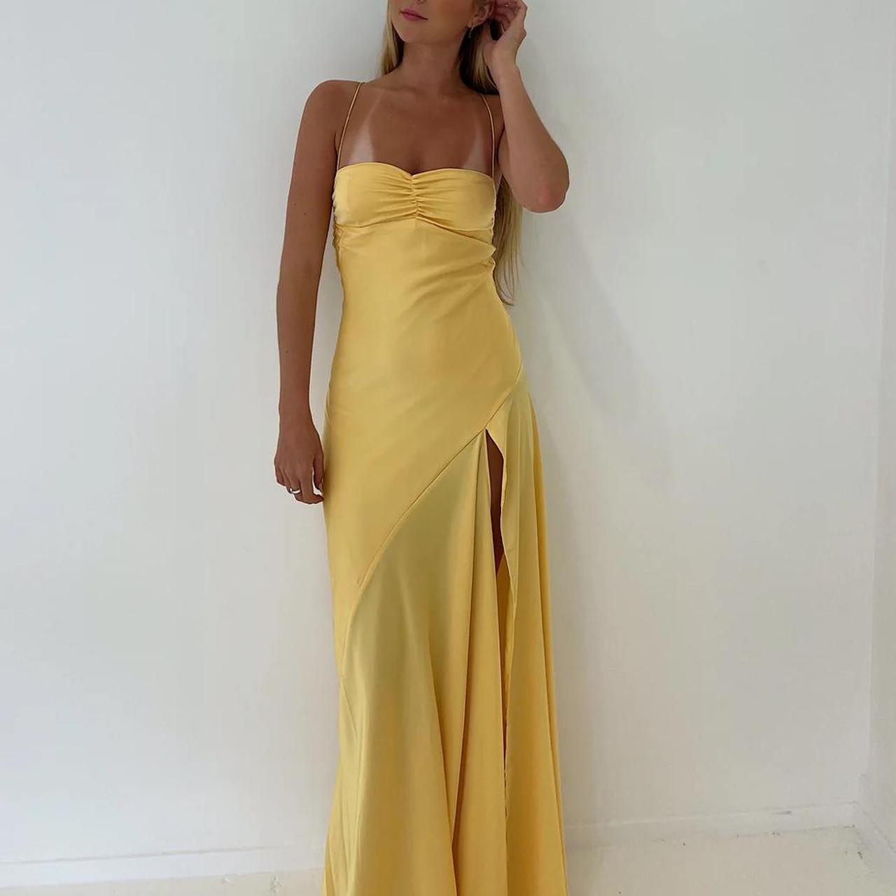 Sexy Mermaid Spaghetti Straps Sleeveless Party Dresses Yellow Formal Prom Dresses Main image