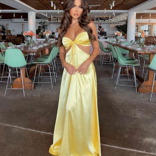 Sexy Mermaid Spaghetti Straps Yellow Formal Prom Dresses 21Th Birthday Outfit