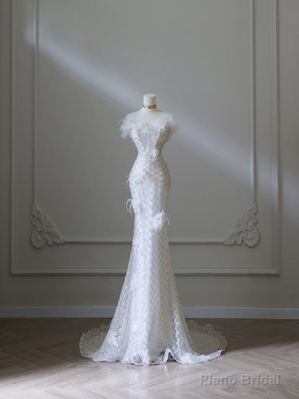 Sexy Mermaid Strapless Floor Length Sequin White Evening Dress Prom Dresses Main image