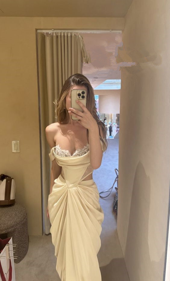 Sexy Mermaid Strapless Long Chiffon Formal Prom Dresses