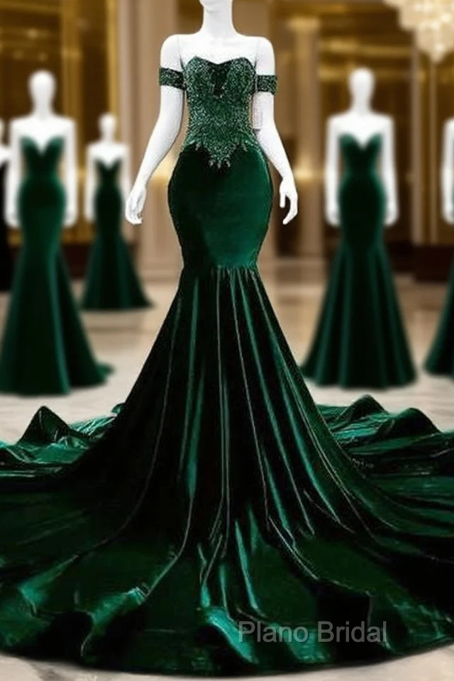 Sexy Mermaid Strapless Long Dark Green Formal Prom Dresses Formal Dresses