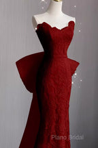 Sexy Mermaid Strapless Red Lace Long Formal Prom Dresses