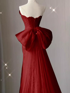 Sexy Mermaid Strapless Red Lace Long Formal Prom Dresses