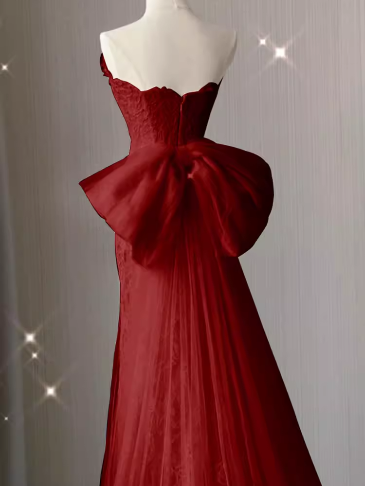 Sexy Mermaid Strapless Red Lace Long Formal Prom Dresses