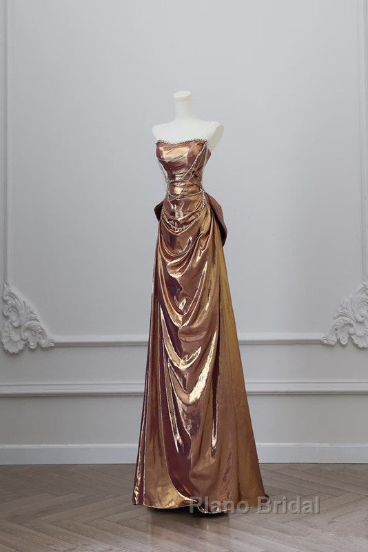 Sexy Mermaid Strapless Sequin Brown Long Formal Prom Dresses