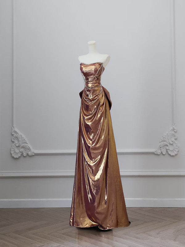 Sexy Mermaid Strapless Sequin Brown Long Formal Prom Dresses
