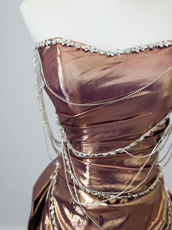 Sexy Mermaid Strapless Sequin Brown Long Formal Prom Dresses