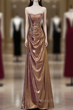 Sexy Mermaid Strapless Sequin Brown Long Formal Prom Dresses