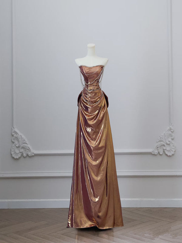 Sexy Mermaid Strapless Sequin Brown Long Formal Prom Dresses