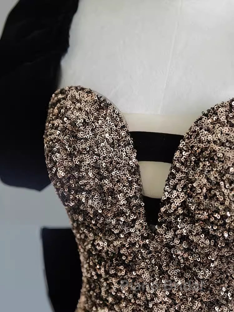 Sexy Mermaid Strapless Sequin Gold Floor Length Formal Prom Dresses