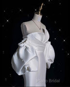 Sexy Mermaid Strapless Short Sleeves White Satin Wedding Dresses Brides Dresses
