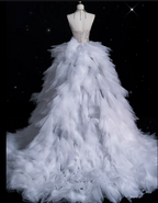 Sexy Mermaid Strapless Tulle With Silver Beads Long Wedding Dresses Brides Dresses