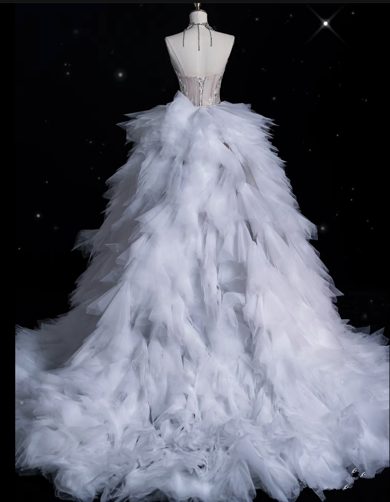 Sexy Mermaid Strapless Tulle With Silver Beads Long Wedding Dresses Brides Dresses