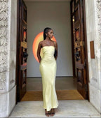 Sexy Mermaid Strapless Yellow Prom Dress 22th Birthday Outfits