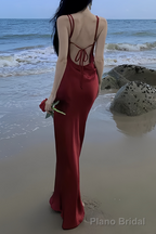 Sexy Mermaid Straps Backless Burgundy Prom Dress 21th Birthday Outfits