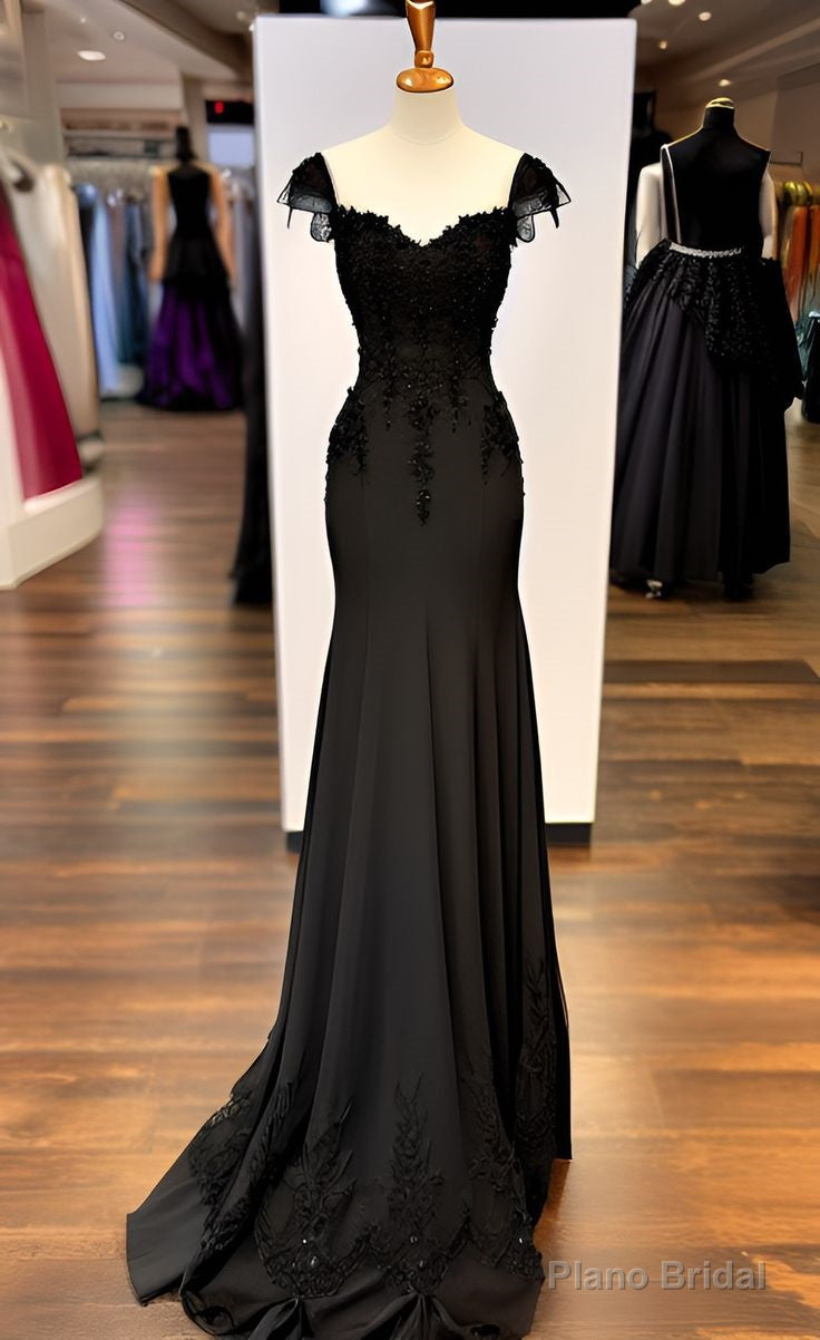 Sexy Mermaid Straps Chiffon Black Lace Evening Dress Prom Dresses Main image