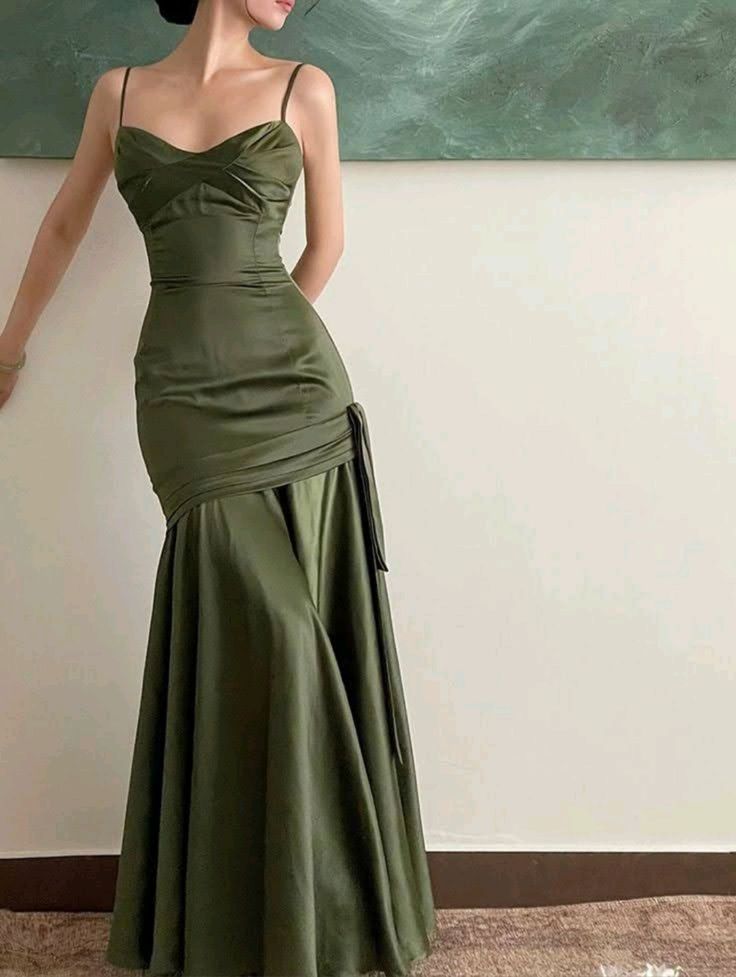 Sexy Mermaid Straps Green Party Dresses Satin Long Formal Prom Dresses Secondary image