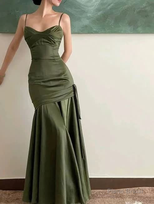 Sexy Mermaid Straps Green Party Dresses Satin Long Prom Dresses Secondary image