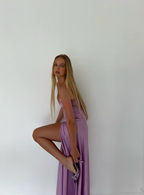 Sexy Mermaid Straps Lilac Slit Long Formal Prom Dresses