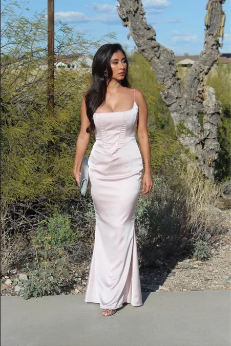 Sexy Mermaid Straps Long Pink Formal Prom Dresses Formal Evening Dresses