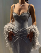 Sexy Mermaid Straps Silver Sequin Long Formal Prom Dresses Party Dresses 20Th Birthday Outfits Graduation Dresses