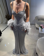Sexy Mermaid Straps Silver Sequin Long Formal Prom Dresses Party Dresses 20Th Birthday Outfits Graduation Dresses