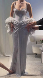 Sexy Mermaid Straps Silver Sequin Long Formal Prom Dresses Party Dresses 20Th Birthday Outfits Graduation Dresses