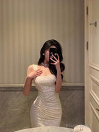 Sexy Mermaid Straps White Lace Prom Dresses Birthday Outfits
