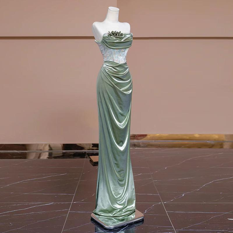 Sexy Mermaid Sweetheart Green Long Formal Evening Dresses Satin Formal Prom Dresses Secondary image