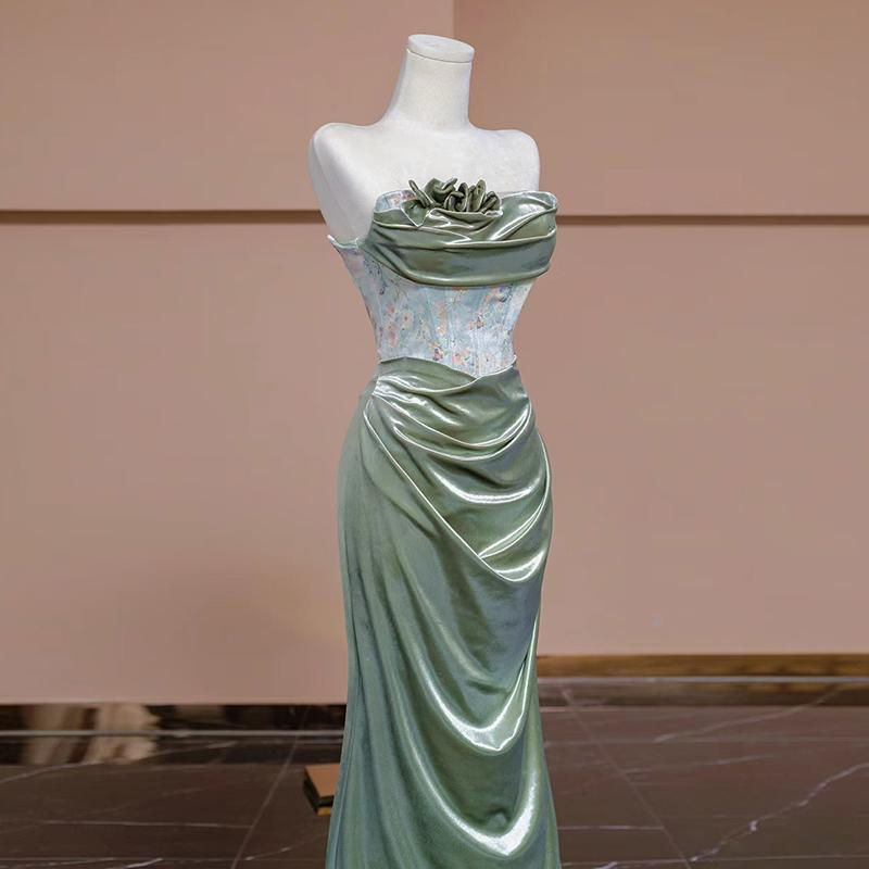 Sexy Mermaid Sweetheart Green Long Formal Evening Dresses Satin Formal Prom Dresses