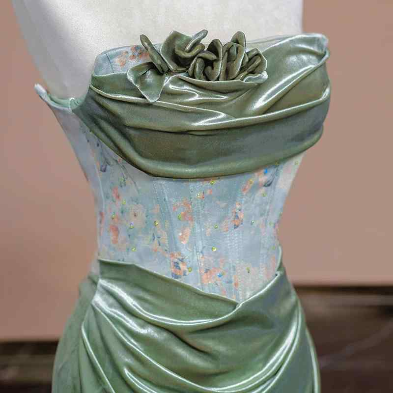 Sexy Mermaid Sweetheart Green Long Formal Evening Dresses Satin Formal Prom Dresses