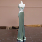 Sexy Mermaid Sweetheart Green Long Formal Evening Dresses Satin Formal Prom Dresses