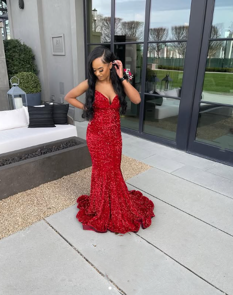 Sexy Mermaid Sweetheart Neckline Sequin Black Girl Red Formal Evening Gown Formal Prom Dresses Secondary image