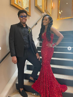 Sexy Mermaid Sweetheart Neckline Sequin Black Girl Red Formal Evening Gown Formal Prom Dresses