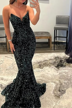 Sexy Mermaid Sweetheart Neckline Sequin Black Girl Red Formal Evening Gown Formal Prom Dresses