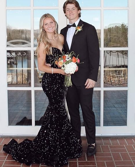 Sexy Mermaid Sweetheart Neckline Sequin Black Girl Red Formal Evening Gown Formal Prom Dresses