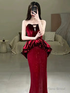 Sexy Mermaid Sweetheart Red Floor Length Evening Dress Prom Dresses