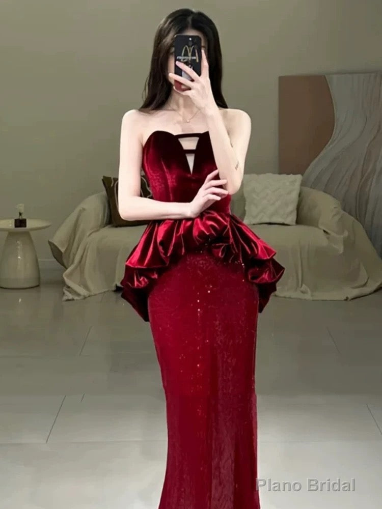 Sexy Mermaid Sweetheart Red Floor Length Evening Dress Prom Dresses