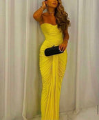 Sexy Mermaid Sweetheart Ruffles Yellow Formal Prom Dresses Weddingh Guest Dresses