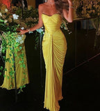Sexy Mermaid Sweetheart Ruffles Yellow Formal Prom Dresses Weddingh Guest Dresses