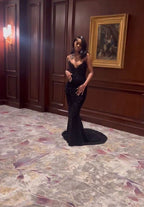 Sexy Mermaid Sweetheart Sequin Slit Black Long Formal Prom Dresses Party Dresses