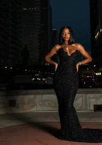 Sexy Mermaid Sweetheart Sequin Slit Black Long Formal Prom Dresses Party Dresses