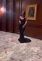 Sexy Mermaid Sweetheart Sequin Slit Black Long Formal Prom Dresses Party Dresses