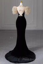 Sexy Mermaid Velvet Party Dresses Black Formal Prom Dresses