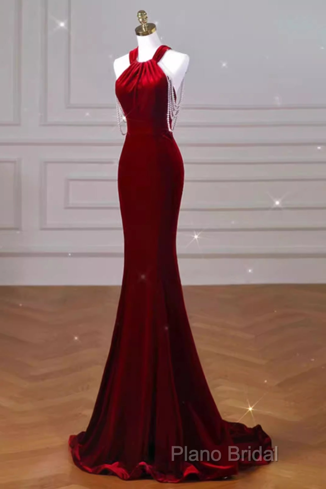 Sexy Mermaid Velvet Party Dresses Red Formal Prom Dresses Secondary image