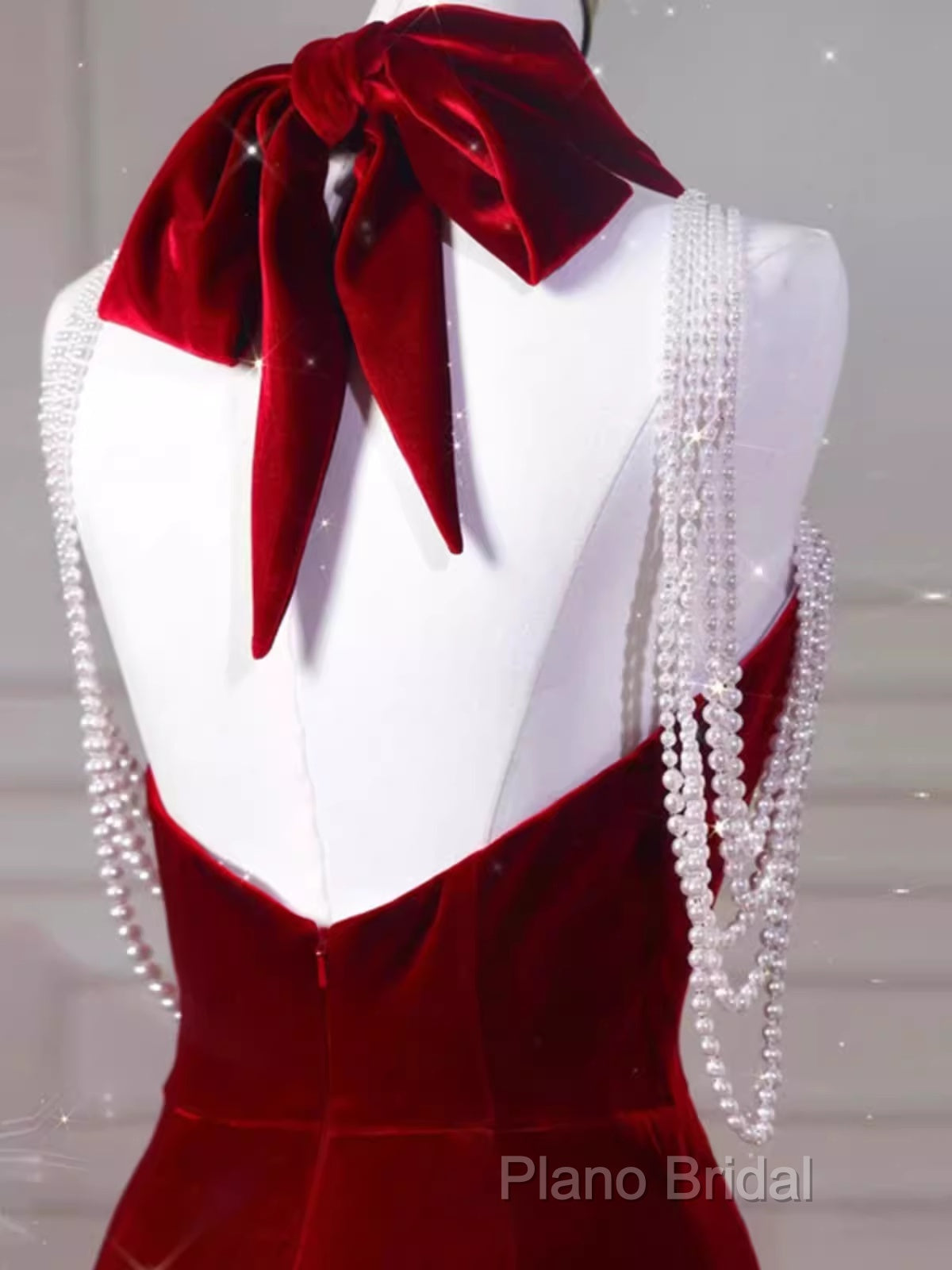 Sexy Mermaid Velvet Party Dresses Red Formal Prom Dresses