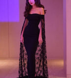 Black Noble And Elegant Mermaid Slim Lace Cape Elegant Long Floor-Length Trailing Ball Gown Formal Evening Dresses Party Dresses
