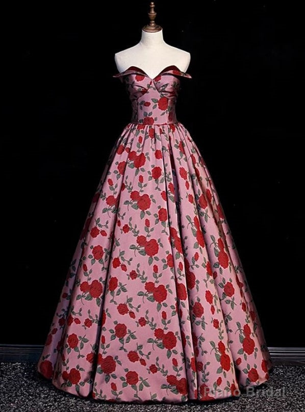 Sexy Pink Strapless Print Prom Dress Main image