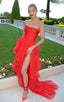 Sexy Formal Prom Dresses,Strapless Formal Evening Dresses,Side Slit Formal Prom Dresses,Layered Party Gown